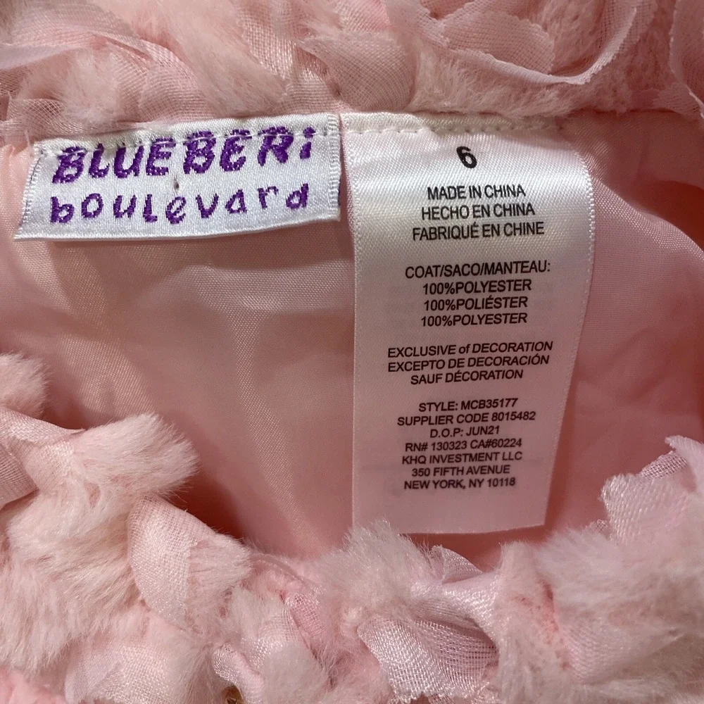 Blueberry Boulevard Girls Pink Faux Fur Rosette Coat Size 6‎ MCB35177